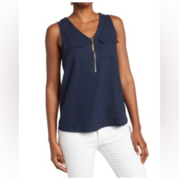 Ellen Tracy Tops - Ellen Tracy Sleeveless Zipper Detail Top Navy Blue Medium NWT